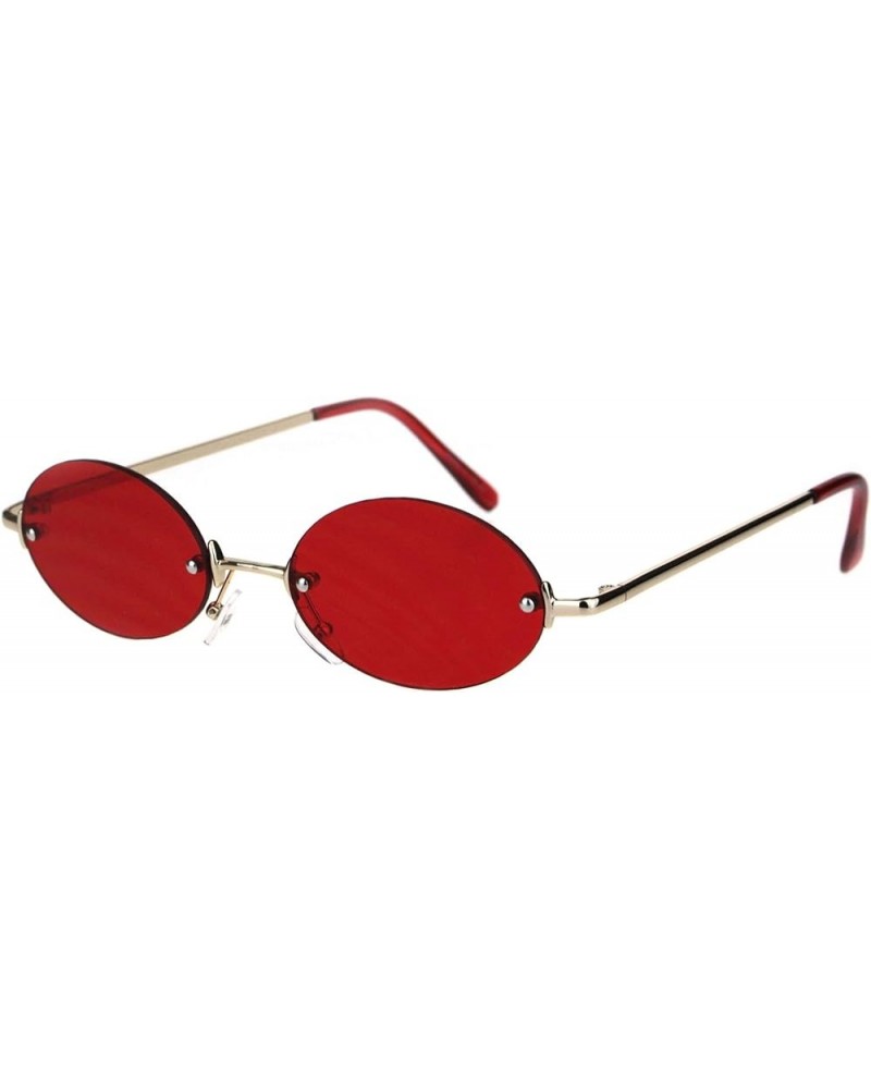 Rimless Oval Sunglasses Metal Frame Trendy Unisex Shades UV 400 Gold (Red) $9.41 Oval