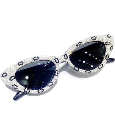 Bling bling Cat Eye Sunglasses for Women Rhinestone Diamond Small 90s UV400 Sunglasses White $9.07 Cat Eye