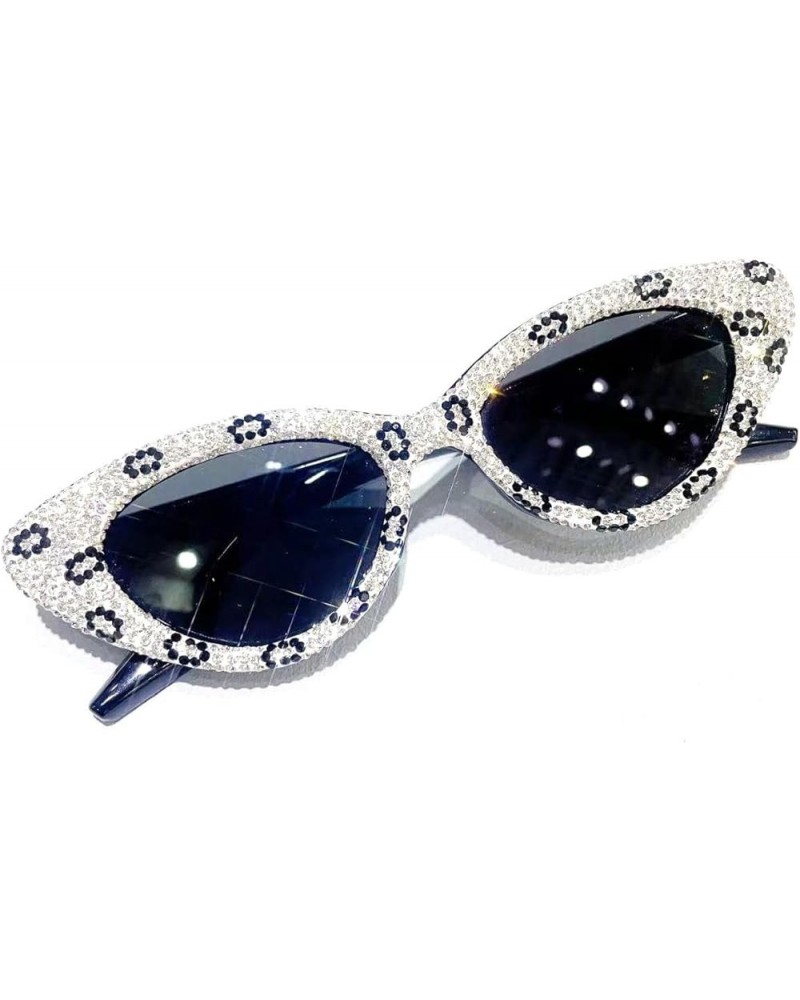 Bling bling Cat Eye Sunglasses for Women Rhinestone Diamond Small 90s UV400 Sunglasses White $9.07 Cat Eye