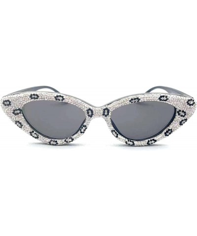 Bling bling Cat Eye Sunglasses for Women Rhinestone Diamond Small 90s UV400 Sunglasses White $9.07 Cat Eye