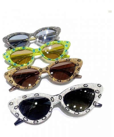 Bling bling Cat Eye Sunglasses for Women Rhinestone Diamond Small 90s UV400 Sunglasses White $9.07 Cat Eye