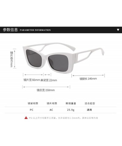 Small Square Sunglasses with Thick Legs Hollow Cat Eyes Sunglasses for Men and Women (Black Frame Grey Flakes) Solid White Gr...