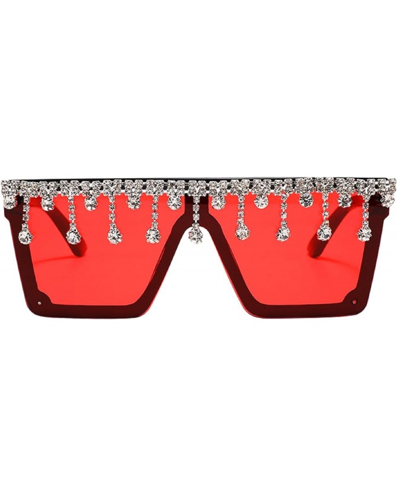 Oversized Square bling Rhinestone Sunglasses For Women Men Flat Top Fashion Diamond Tassel Sparkling Sunglasses Red $10.41 Ov...