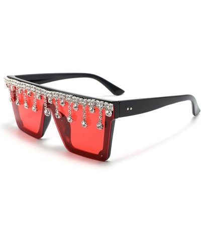 Oversized Square bling Rhinestone Sunglasses For Women Men Flat Top Fashion Diamond Tassel Sparkling Sunglasses Red $10.41 Ov...