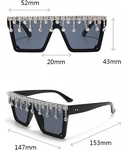 Oversized Square bling Rhinestone Sunglasses For Women Men Flat Top Fashion Diamond Tassel Sparkling Sunglasses Red $10.41 Ov...