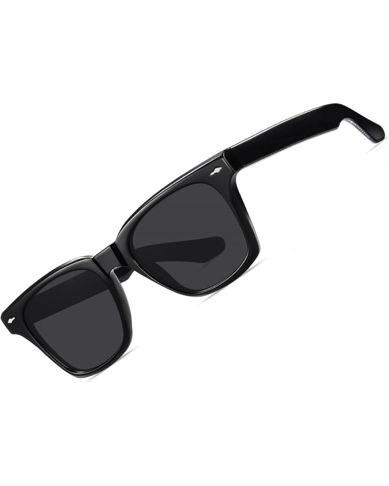 Retro Polarized Sunglasses For Men UV400 Protection Square Arrow Rivet Trendy Classic Thick Shades 3-black Frame Black Lens $...