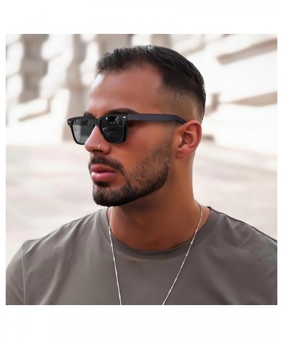 Retro Polarized Sunglasses For Men UV400 Protection Square Arrow Rivet Trendy Classic Thick Shades 3-black Frame Black Lens $...