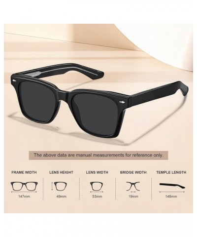 Retro Polarized Sunglasses For Men UV400 Protection Square Arrow Rivet Trendy Classic Thick Shades 3-black Frame Black Lens $...