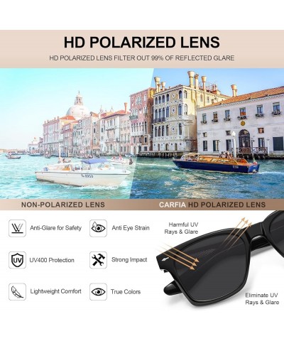 Retro Polarized Sunglasses For Men UV400 Protection Square Arrow Rivet Trendy Classic Thick Shades 3-black Frame Black Lens $...