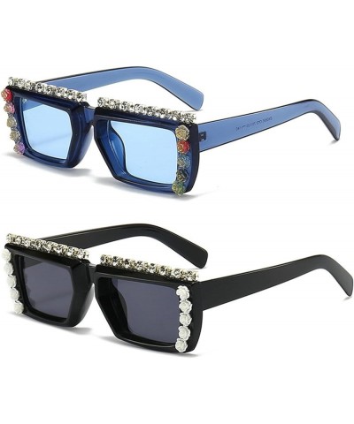 Cute Fashion Square black Diamond Rhinestone Sunglasses for Women Men Party Rhinestone Bling Sun Glasses 2pcs-black&blue $9.2...