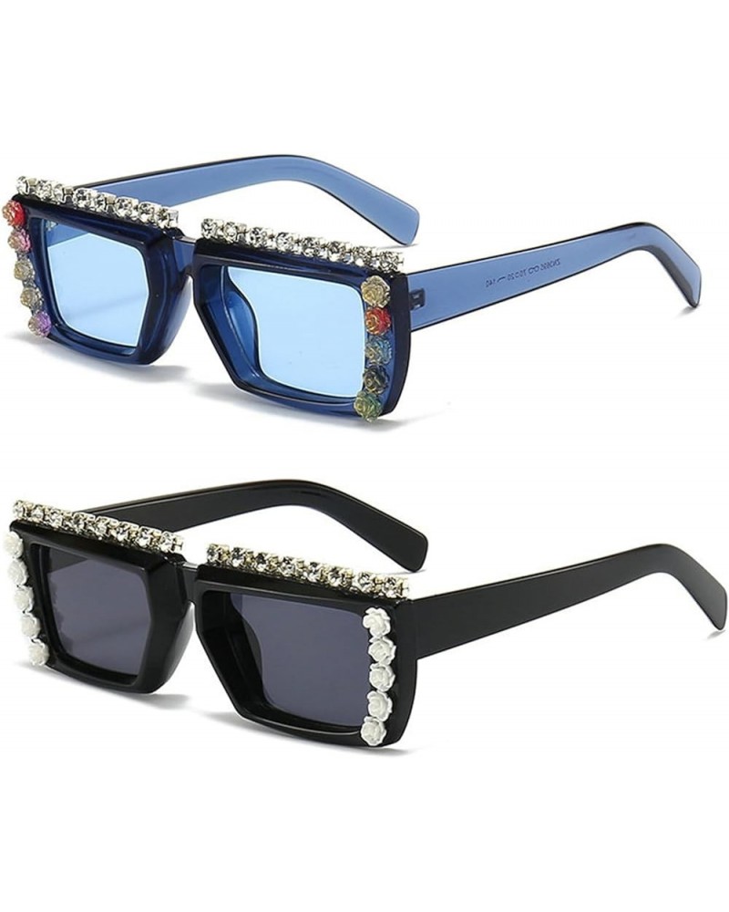 Cute Fashion Square black Diamond Rhinestone Sunglasses for Women Men Party Rhinestone Bling Sun Glasses 2pcs-black&blue $9.2...