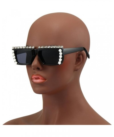 Cute Fashion Square black Diamond Rhinestone Sunglasses for Women Men Party Rhinestone Bling Sun Glasses 2pcs-black&blue $9.2...