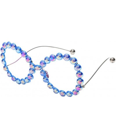 Handmade Diamond Pearl Full Frame Spectacle Frame Plain Lens Metal Round Ladies Sunglasses 8-Color DIY Glasses Blue $11.71 Round