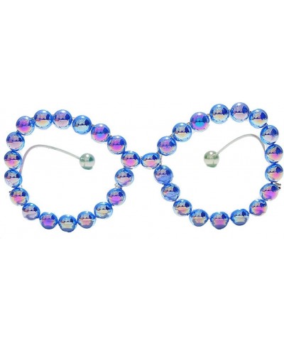 Handmade Diamond Pearl Full Frame Spectacle Frame Plain Lens Metal Round Ladies Sunglasses 8-Color DIY Glasses Blue $11.71 Round