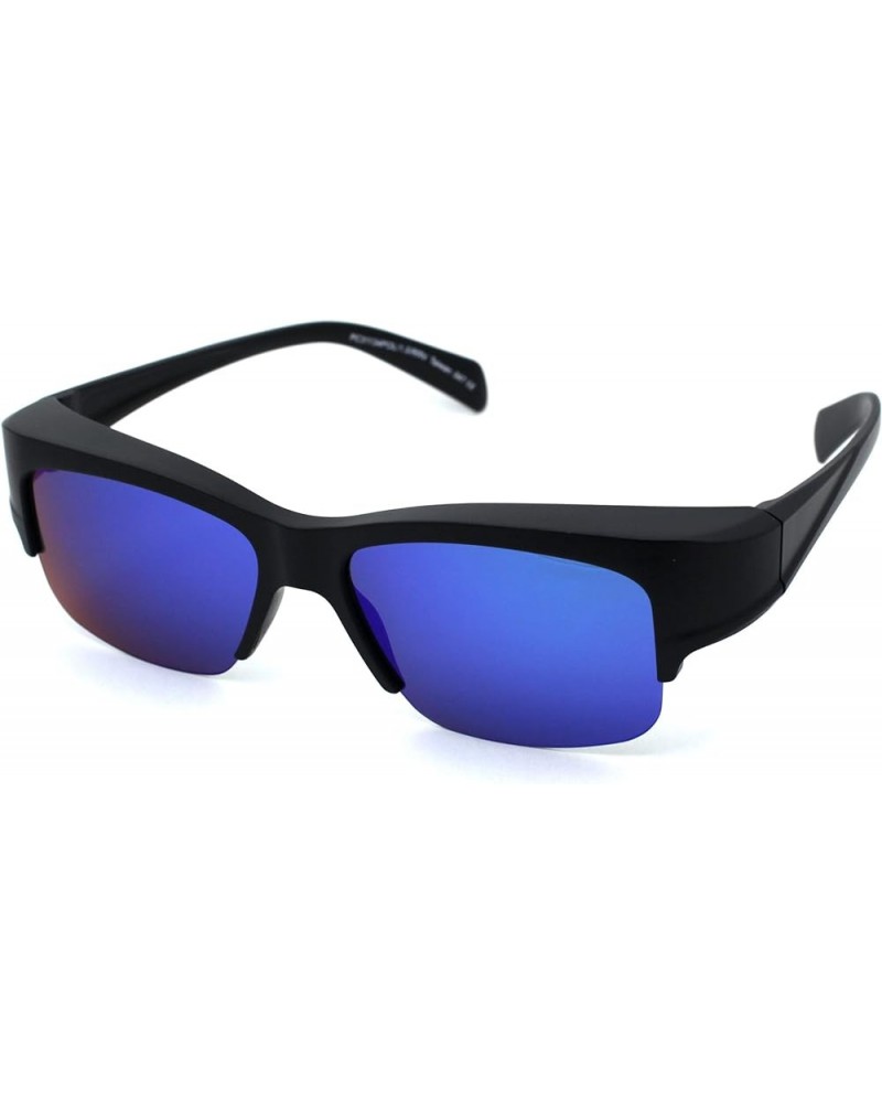 Polarized Reflective Color Mirror Half Rim Mens Fit Over Eyeglasses Sunglasses Matte Black Teal Mirror $10.37 Rectangular