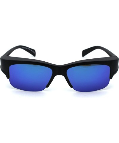 Polarized Reflective Color Mirror Half Rim Mens Fit Over Eyeglasses Sunglasses Matte Black Teal Mirror $10.37 Rectangular