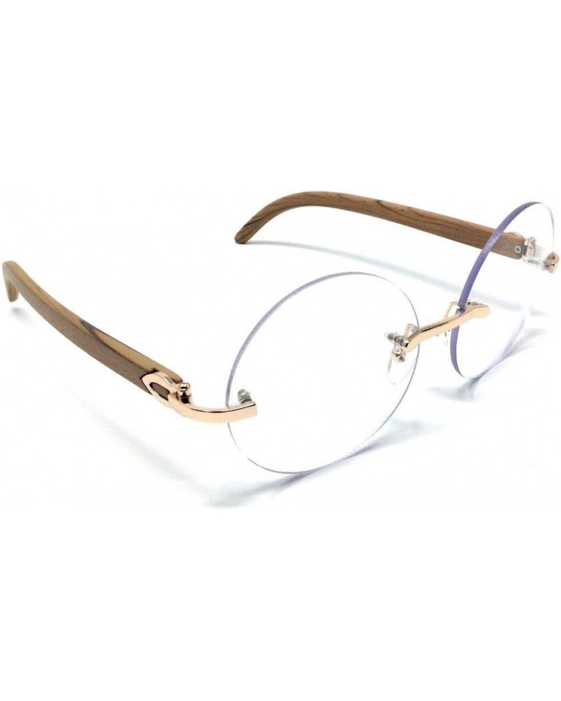 Diplomat Rimless Round Metal & Wood Eyeglasses/Clear Lens Sunglasses - Frames (Rose Gold & Light Brown Wood Frame, Clear) $7....