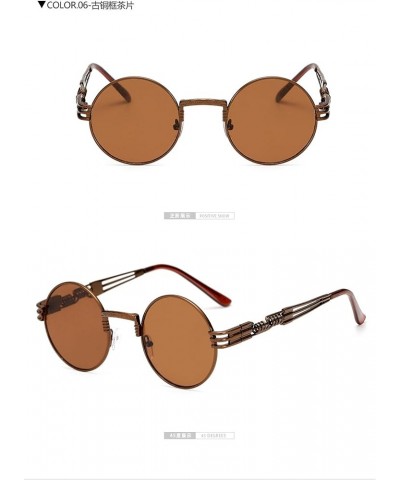 Fashion Trend Spring Leg Round Frame Sunglasses Men and Women Universal Sunglasses Metal Sunglasses Bronze Frame Tea Slices $...