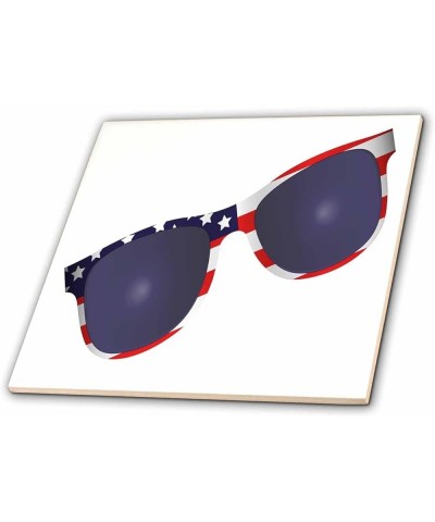 Red, White, and Blue Stars and Stripes Sunglasses Illustration - Tiles (ct_354875_7) 6-Inch-Ceramic $18.47 Designer