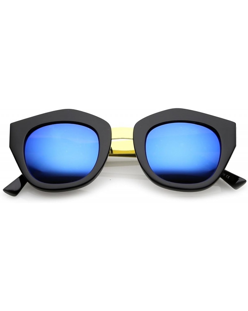 Women's Metal Bridge Colored Mirror Lens Square Cat Eye Sunglasses 46mm Black-gold / Blue Mirror $9.27 Cat Eye