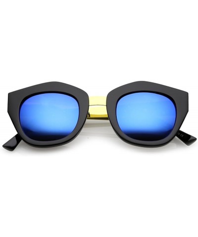 Women's Metal Bridge Colored Mirror Lens Square Cat Eye Sunglasses 46mm Black-gold / Blue Mirror $9.27 Cat Eye