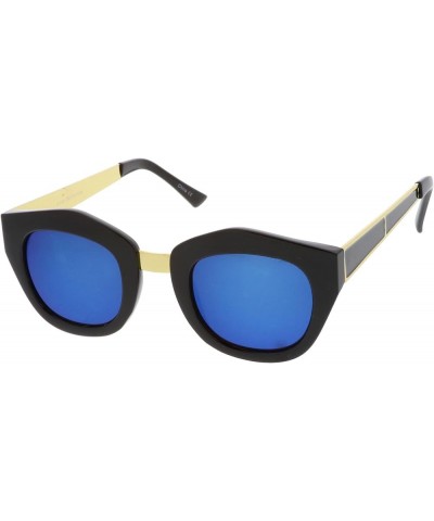 Women's Metal Bridge Colored Mirror Lens Square Cat Eye Sunglasses 46mm Black-gold / Blue Mirror $9.27 Cat Eye