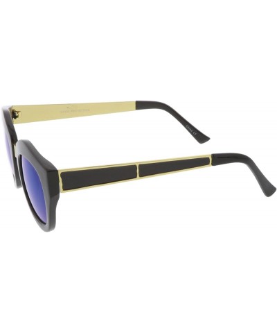 Women's Metal Bridge Colored Mirror Lens Square Cat Eye Sunglasses 46mm Black-gold / Blue Mirror $9.27 Cat Eye