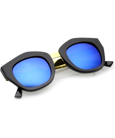 Women's Metal Bridge Colored Mirror Lens Square Cat Eye Sunglasses 46mm Black-gold / Blue Mirror $9.27 Cat Eye