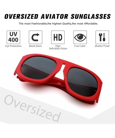 Oversized Aviator Sunglasses for Women Men Retro Trendy 70s Sunglasses Fashion Vintage Round Shades D1 Red/Grey $11.52 Aviator